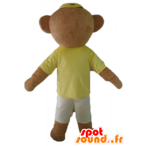 Brown teddy mascot, colored dress, with glasses - MASFR22812 - Bear mascot