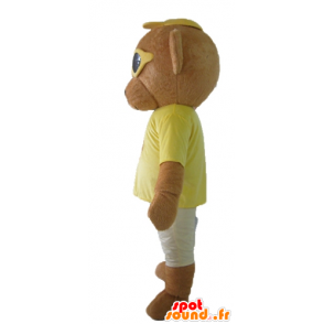 Brown orsacchiotto mascotte, vestito colorato, con gli occhiali - MASFR22812 - Mascotte orso