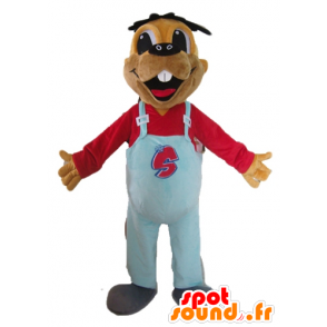 Mascot beaver brown with blue overalls - MASFR22813 - Beaver mascots