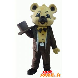 Mascotte de koala beige, en costume marron, avec un chapeau - MASFR22814 - Mascottes Koala