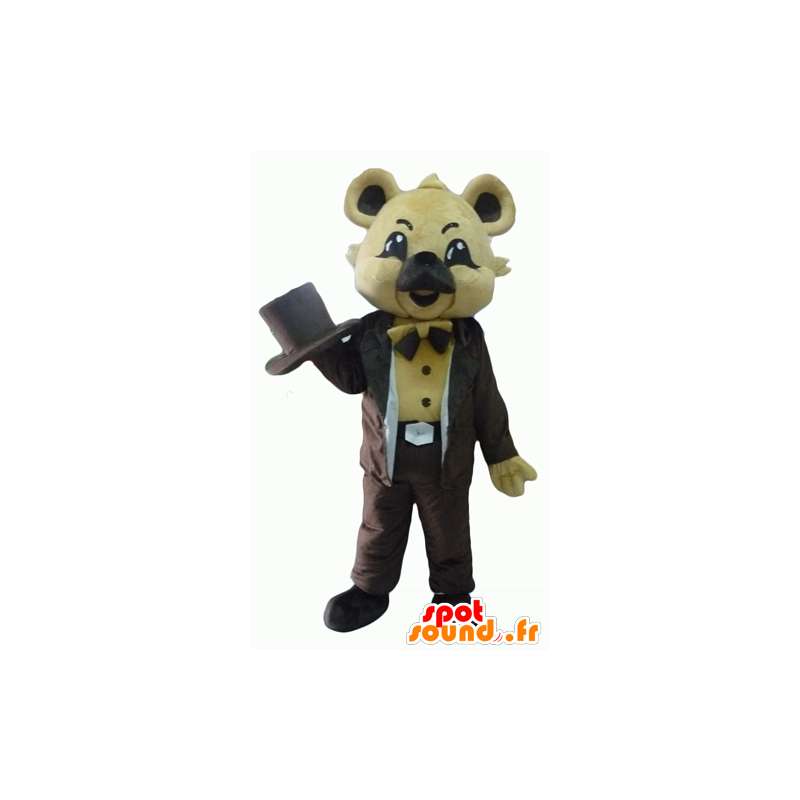 Mascotte de koala beige, en costume marron, avec un chapeau - MASFR22814 - Mascottes Koala