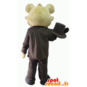 Mascotte de koala beige, en costume marron, avec un chapeau - MASFR22814 - Mascottes Koala