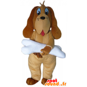Brązowy pies maskotka z gigantycznym białym kości - MASFR22818 - dog Maskotki