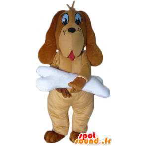 Brown Hund Maskottchen mit einem riesigen weißen Knochen - MASFR22818 - Hund-Maskottchen