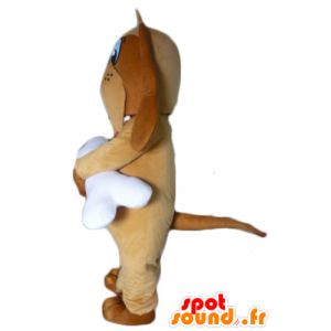 Hnědý pes maskot s obří bílé kosti - MASFR22818 - psí Maskoti