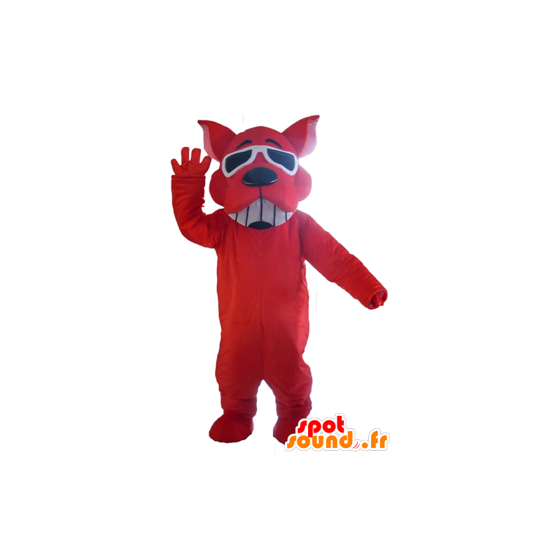Red Dog mascot, smiling, sunglasses - MASFR22821 - Dog mascots