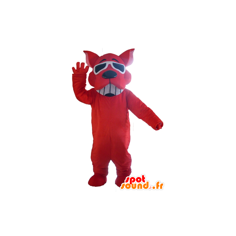 Red Dog mascotte, sorridente, occhiali da sole - MASFR22821 - Mascotte cane