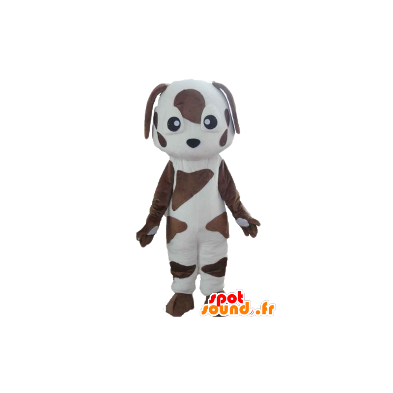 Mascotte de chien blanc et marron, tachetée - MASFR22823 - Mascottes de chien