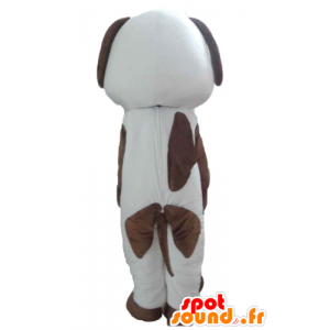 Mascotte de chien blanc et marron, tachetée - MASFR22823 - Mascottes de chien