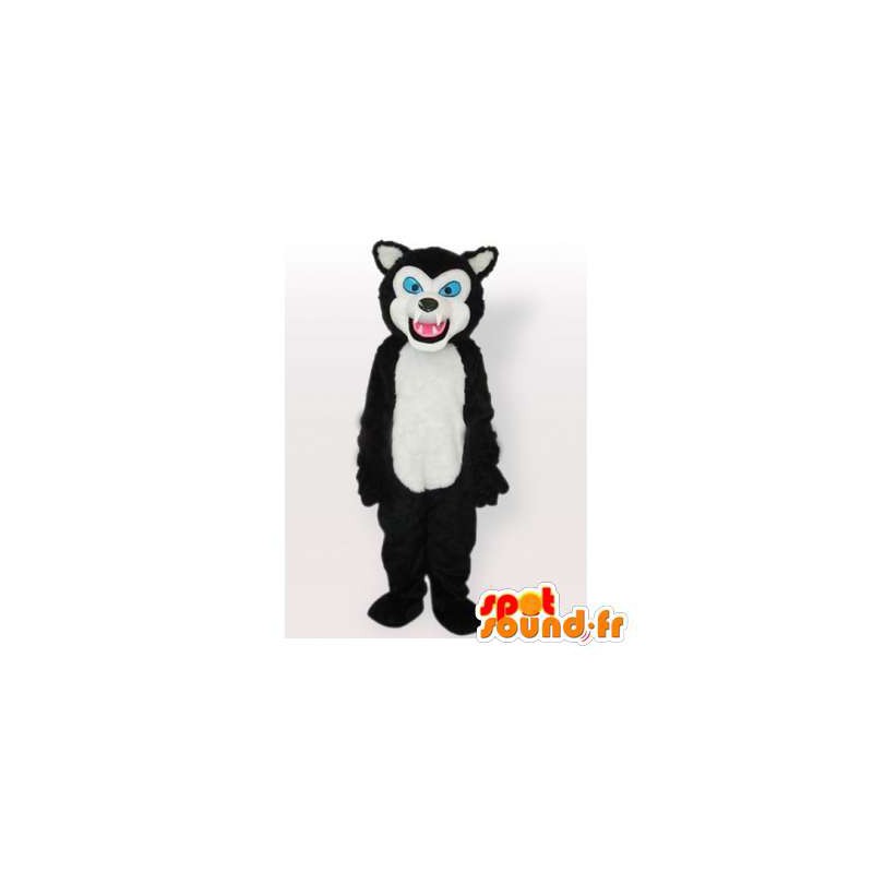 Mascot rouca preto e branco. fantasia de cachorro lobo - MASFR006530 - Mascotes cão