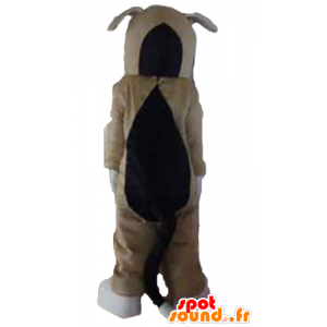 Tricolor hundemaskot, brun, hvid og sort - Spotsound maskot
