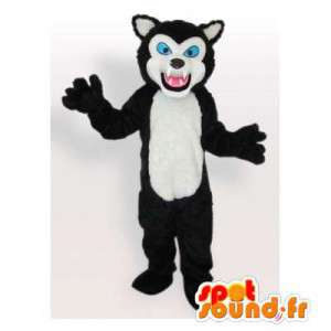 Mascotte de husky noir et blanc. Costume de chien loup - MASFR006530 - Mascottes de chien