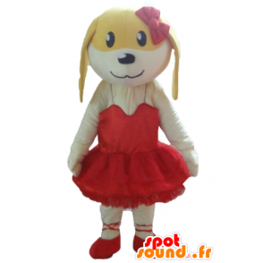 Wit en gele hond mascotte in rode kleding - MASFR22828 - Dog Mascottes