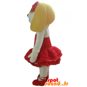 White and yellow dog mascot in red dress - MASFR22828 - Dog mascots