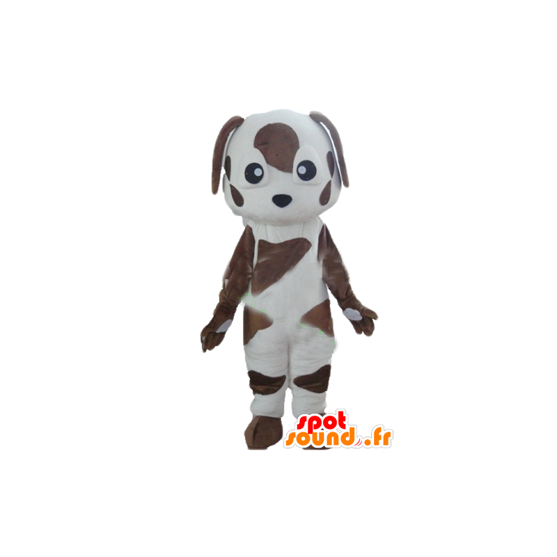 Brun och vit hundmaskot, prickig - Spotsound maskot
