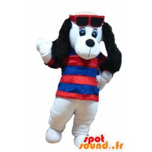 Mascot van zwarte en witte hond met een gestreepte trui - MASFR22833 - Dog Mascottes