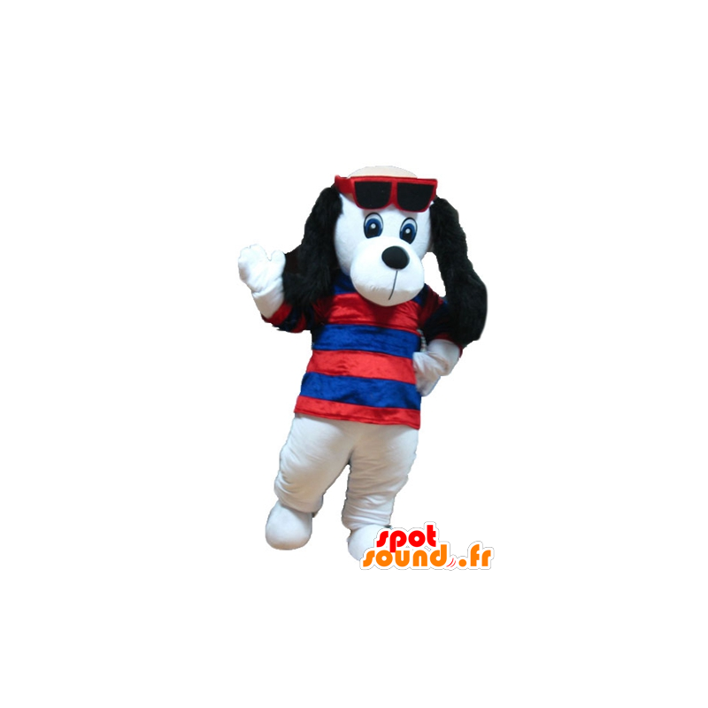 Mascote do cão preto e branco com um suéter listrado - MASFR22833 - Mascotes cão