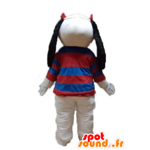 Hvid og sort hundemaskot med stribet sweater - Spotsound maskot