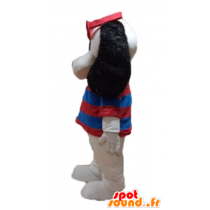 白と黒の犬のマスコット、ストライプのセーター付き-MASFR22833-犬のマスコット