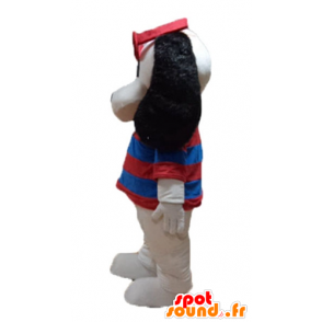 Mascotte cane bianco e nero con un maglione a strisce - MASFR22833 - Mascotte cane