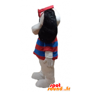 Vit och svart hundmaskot med randig tröja - Spotsound maskot