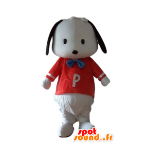 Mascotte zwart en wit puppy met een rood shirt - MASFR22834 - Dog Mascottes