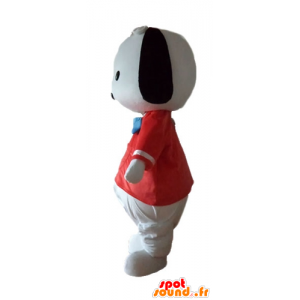 Mascotte de petit chien noir et blanc, avec un t-shirt rouge - MASFR22834 - Mascottes de chien