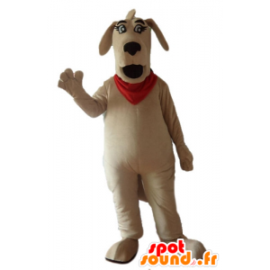 Mascotte grande cane marrone con una sciarpa rossa - MASFR22841 - Mascotte cane