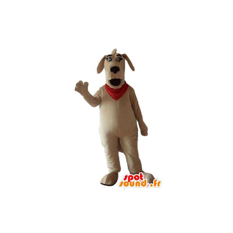 Stor brun hundemaskot med et rødt tørklæde - Spotsound maskot