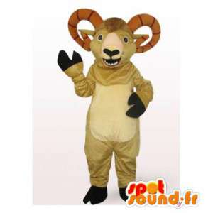 Ram mascot beige with large horns - MASFR006531 - Bull mascot