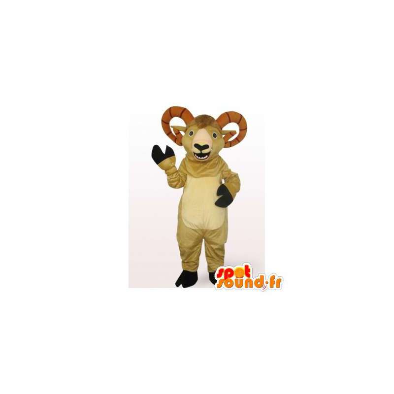 Mascote carneiro bege com grandes chifres - MASFR006531 - Mascot Touro