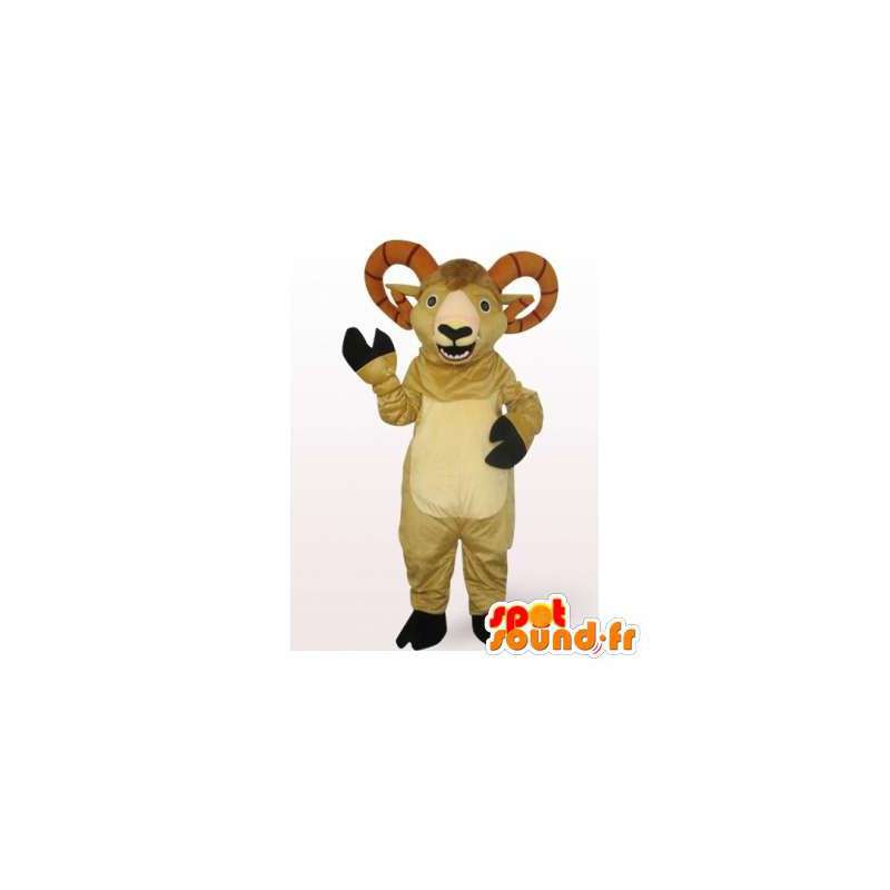 Maskot beige ram med stora horn - Spotsound maskot Maskot beige ram med stora horn - Spotsound maskot