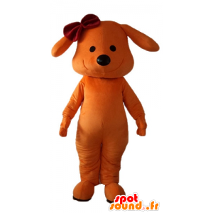 Mascote laranja cão, sorrindo, com um nó na cabeça - MASFR22842 - Mascotes cão