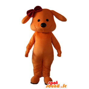 Orange Hund Maskottchen, lächelnd, mit einem Knoten auf dem Kopf - MASFR22842 - Hund-Maskottchen