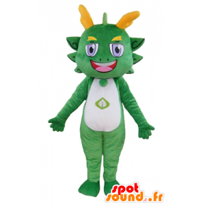 Verde e amarelo dragão mascote, colorido e sorrindo - MASFR22845 - Dragão mascote