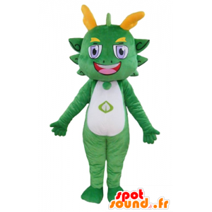 Vihreä ja keltainen lohikäärme maskotti, värikäs ja hymyilevä - MASFR22845 - Dragon Mascot