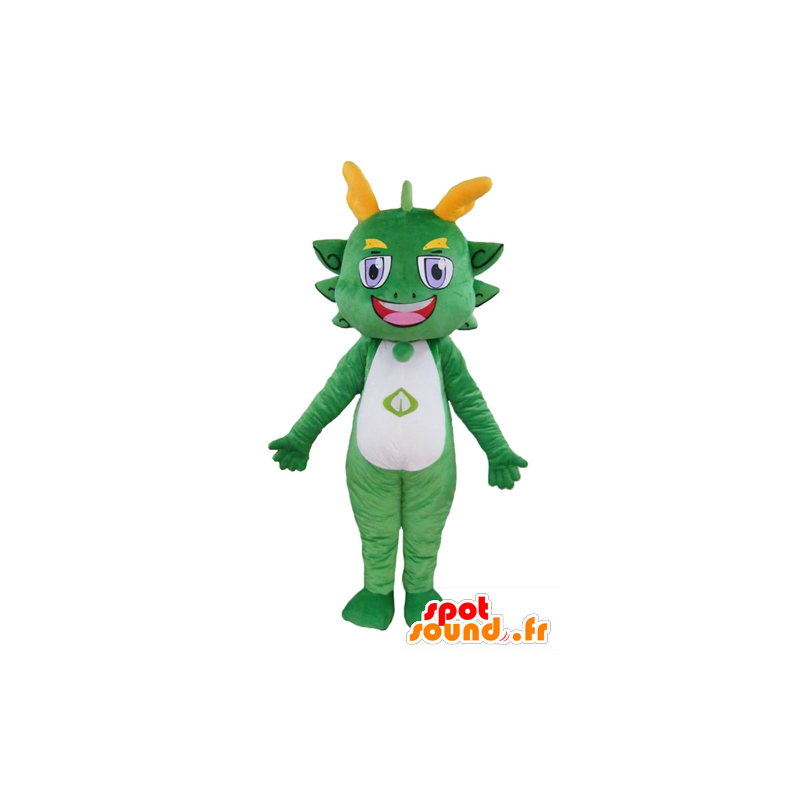 Mascotte de dragon vert et jaune, coloré et souriant - MASFR22845 - Mascotte de dragon