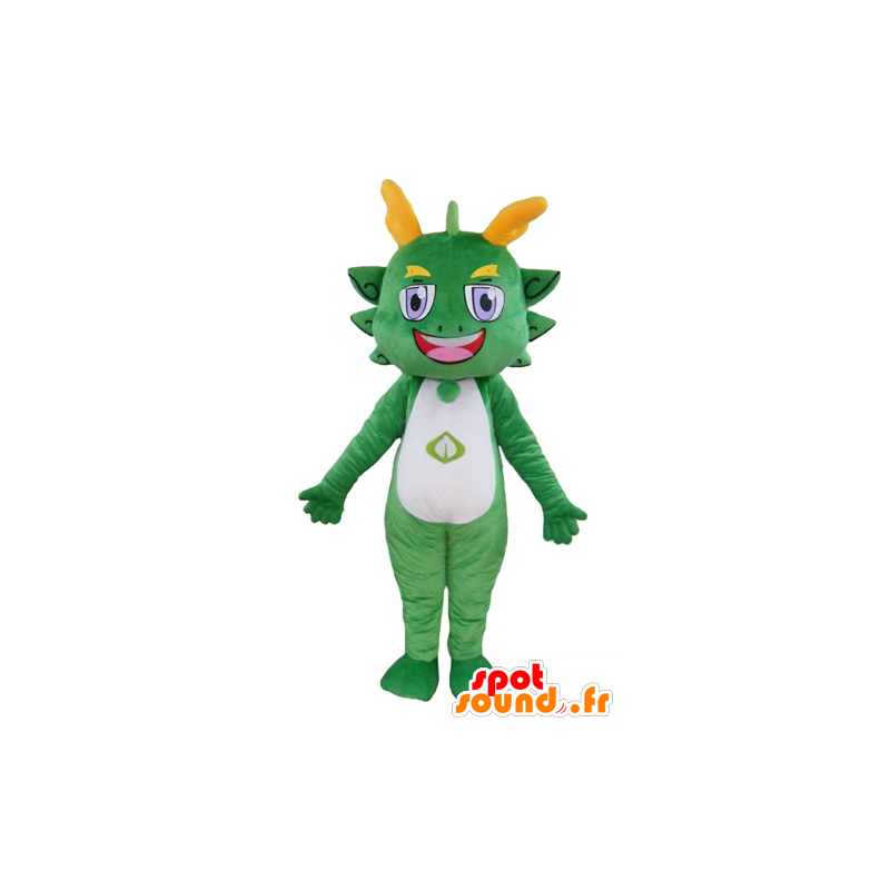 Verde e amarelo dragão mascote, colorido e sorrindo - MASFR22845 - Dragão mascote