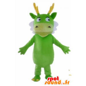Groene draak mascotte, wit, geel, groen schepsel - MASFR22849 - Dragon Mascot