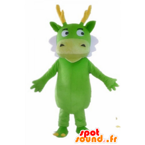 Grüner Drache-Maskottchen, weiß und gelb, grüne Kreatur - MASFR22849 - Dragon-Maskottchen