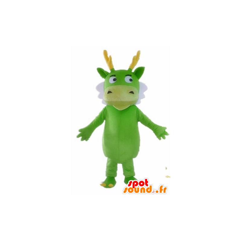 Groene draak mascotte, wit, geel, groen schepsel - MASFR22849 - Dragon Mascot