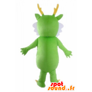 Drago verde mascotte, bianco e giallo, creatura verde - MASFR22849 - Mascotte drago