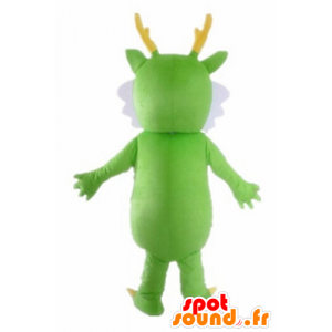 Mascotte de dragon vert, blanc et jaune, de créature verte - MASFR22849 - Mascotte de dragon