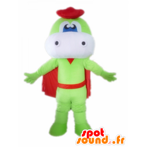 Green and white dragon mascot, with a cape and a beret - MASFR22850 - Dragon mascot