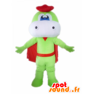 Zelený a bílý drak maskot, s kapucí a baret - MASFR22850 - Dragon Maskot