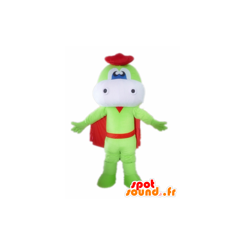Green and white dragon mascot, with a cape and a beret - MASFR22850 - Dragon mascot