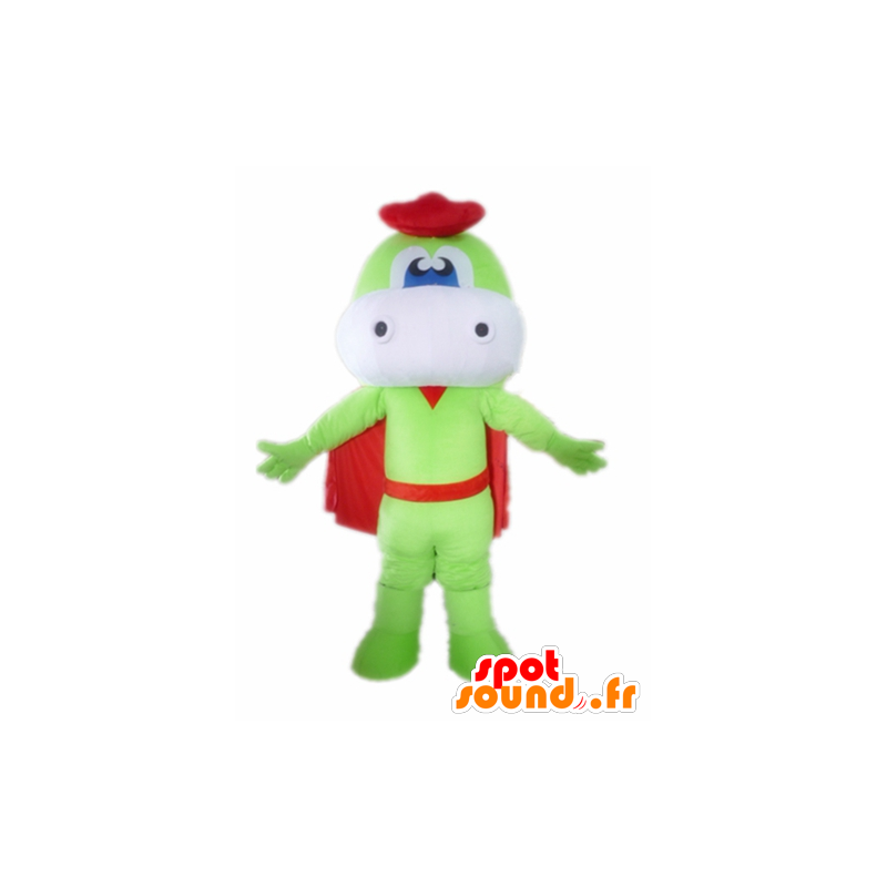 Groene en witte draak mascotte, met een cape en een baret - MASFR22850 - Dragon Mascot