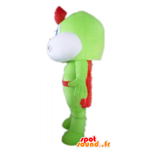 Grüne und weiße Drachen-Maskottchen, mit einem Umhang und eine Baskenmütze - MASFR22850 - Dragon-Maskottchen