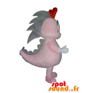 Mascot pink and gray dinosaur, giant dragon - MASFR22852 - Mascots dinosaur