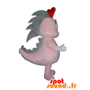 Mascot roze en grijze dinosaurus, reusachtige draak - MASFR22852 - Dinosaur Mascot